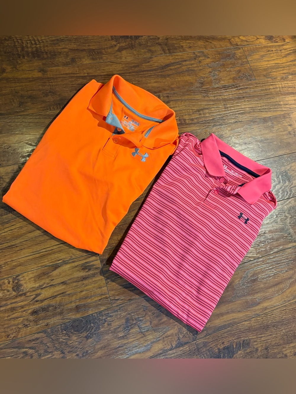 2 Under Armour boys size XL 14/16 dri fit polos